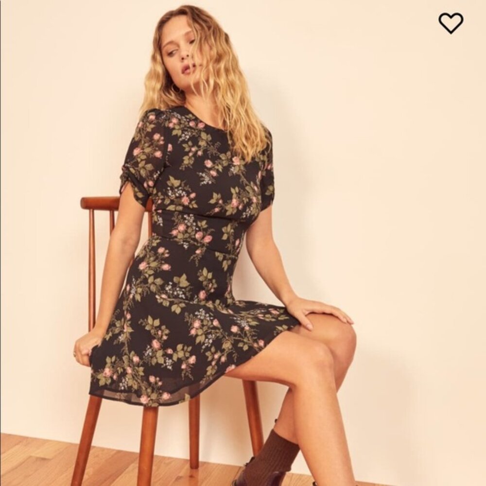 Reformation Black Floral Mini Dress